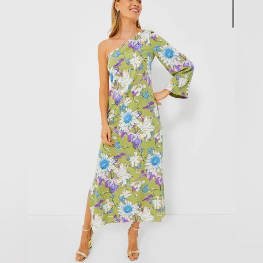 NWT! Hyacinth House Tuckernuck Size S • Green One Shoulder Floral Maxi Dress.